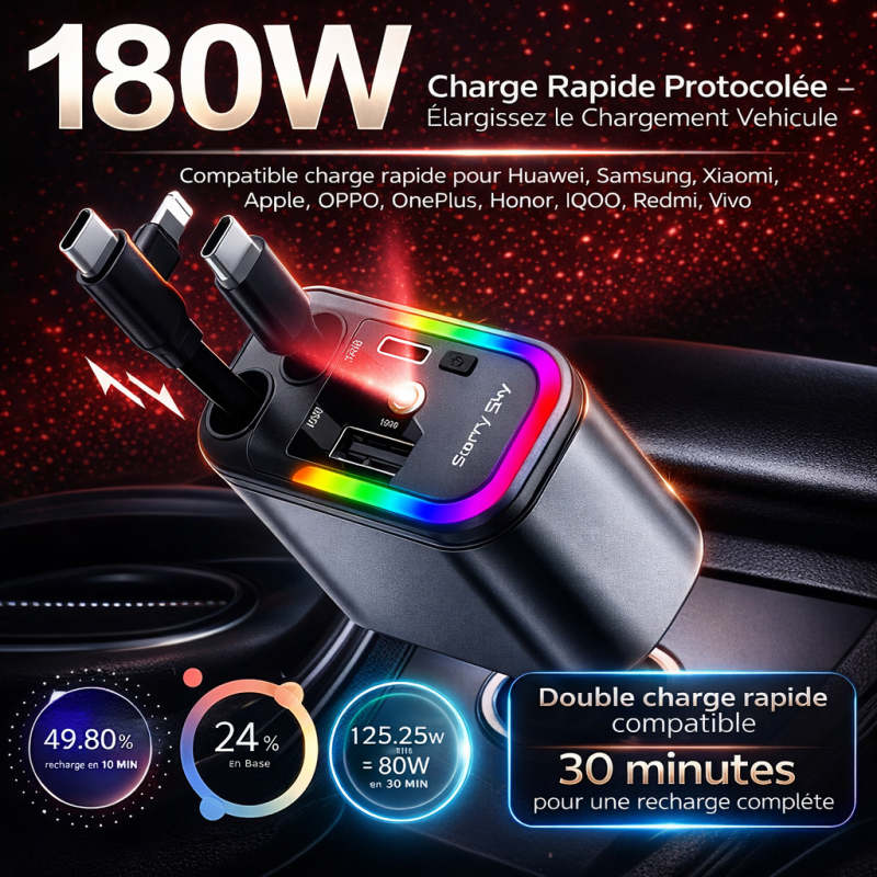 Charge rapide 180W pour voiture Charge rapide 180W pour voiture