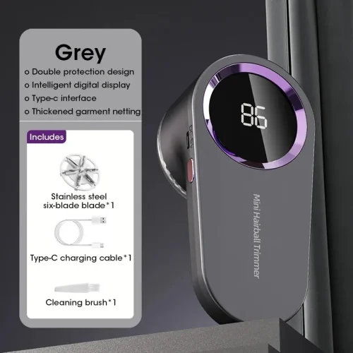 Rasoir Anti-Peluches Portable Électrique avec Écran LED - Grey
