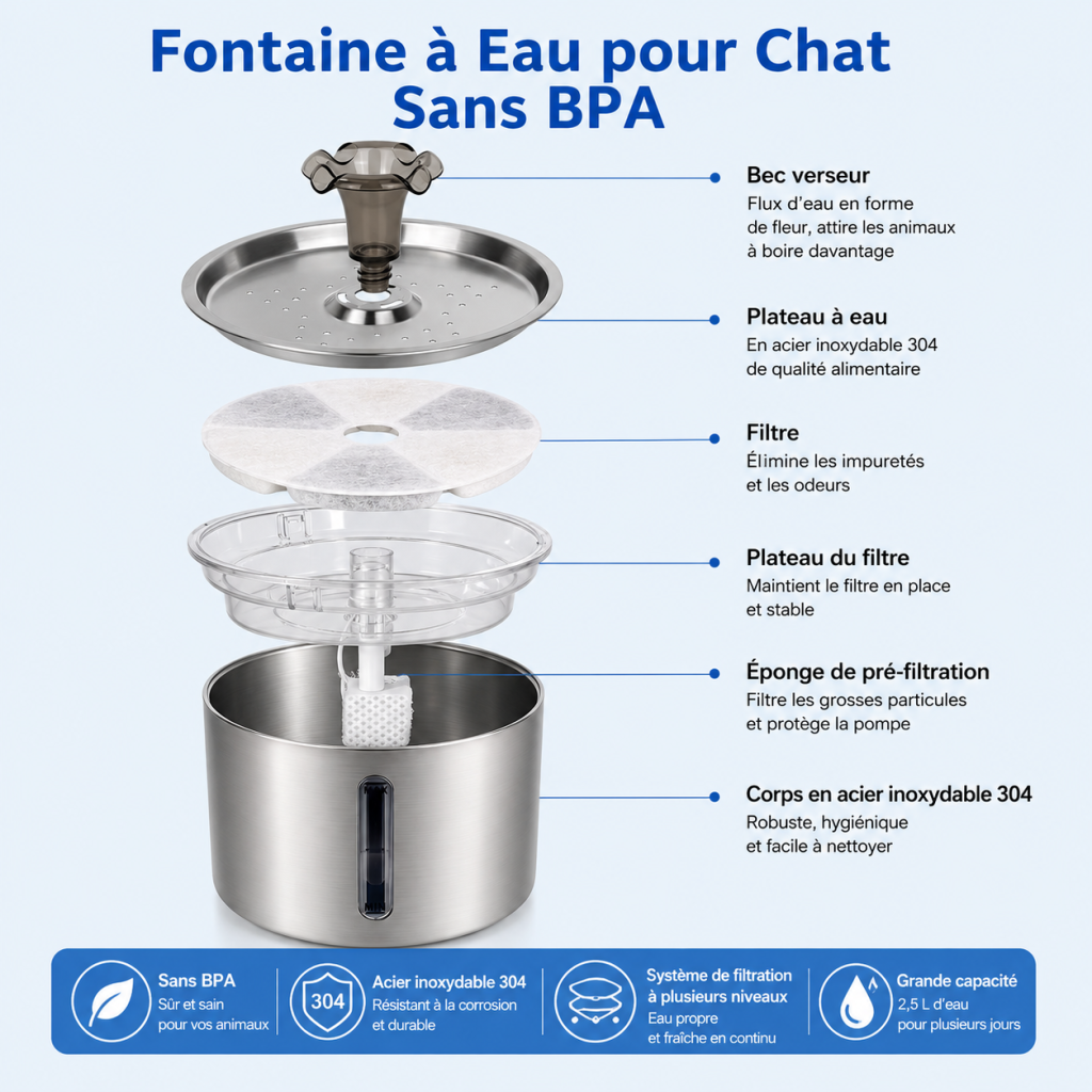 Diagramme de la fontaine à eau pour chat
