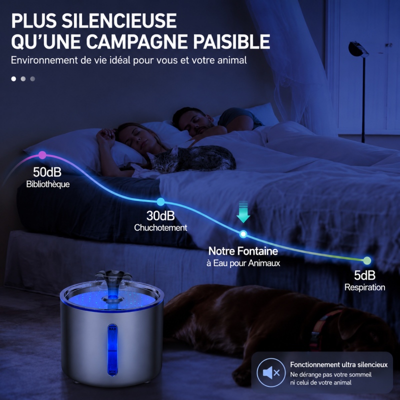 Fontaine à eau silencieuse pour animaux