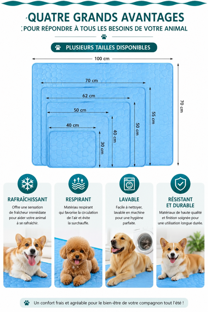 Tapis rafraîchissant pour animaux heureux