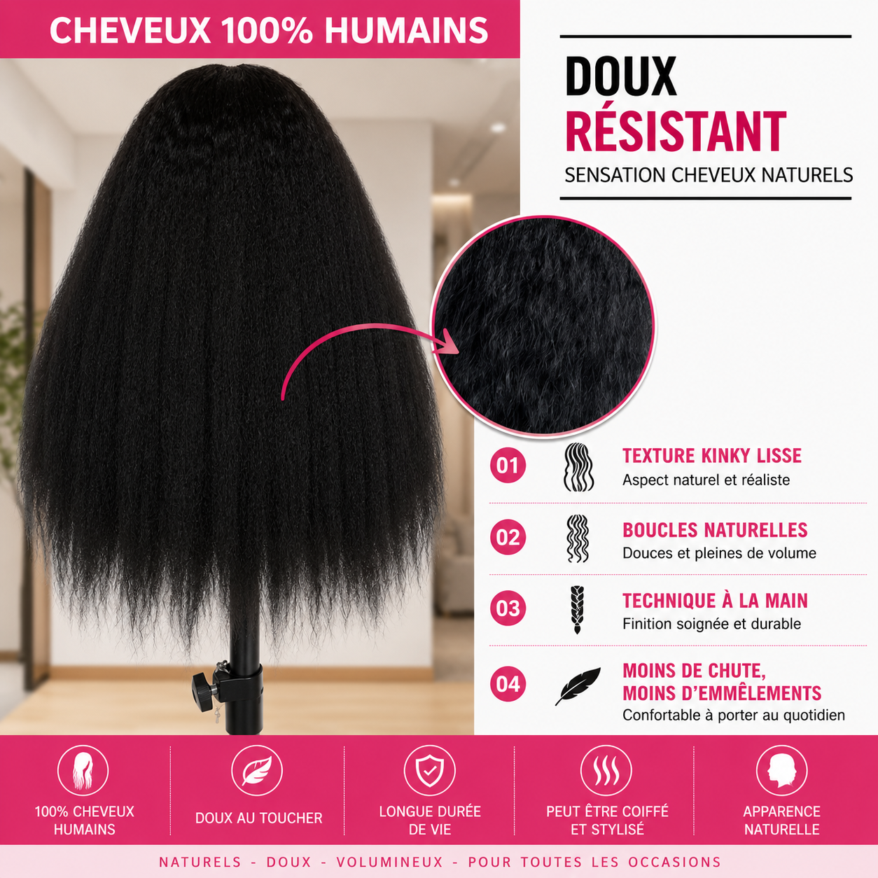 Perruque Lace Front 360 sans colle - cheveux humains – Image 5