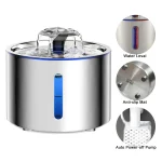 Fontaine d'eau automatique pour chat en acier inoxydable 2,5 l, mise hors tension automatique avec lumière LED, tapis antidérapant, distributeur d'eau pour chien