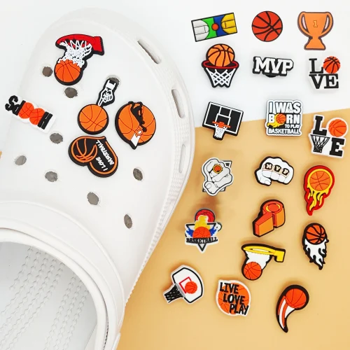 Décorations sur le thème du basket-ball, 24 pièces, breloques de chaussures pour sandales à diapositives à bulles Crocs, accessoires de chaussures en PVC pour cadeau d'anniversaire