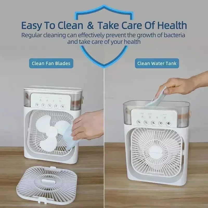 3 en 1 nouveau ventilateur climatiseur, petit refroidisseur d'air LED veilleuse Portable humidificateur – Image 6