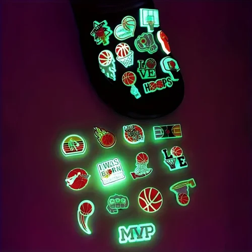 Breloques lumineuses pour chaussures de basket-ball, 22 pièces, brillent dans la nuit, pour breloques Crocs, décorations amusantes pour chaussures de sport pour garçons, hommes et femmes