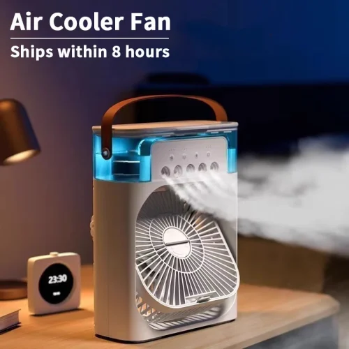 3 en 1 nouveau ventilateur climatiseur, petit refroidisseur d'air LED veilleuse Portable humidificateur