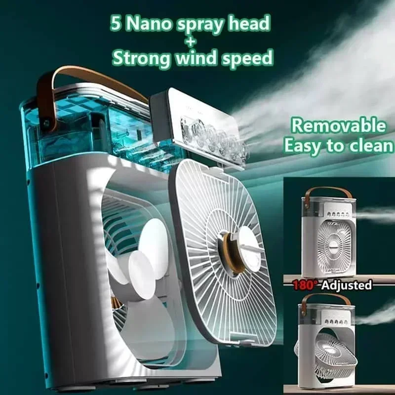 3 en 1 nouveau ventilateur climatiseur, petit refroidisseur d'air LED veilleuse Portable humidificateur – Image 4
