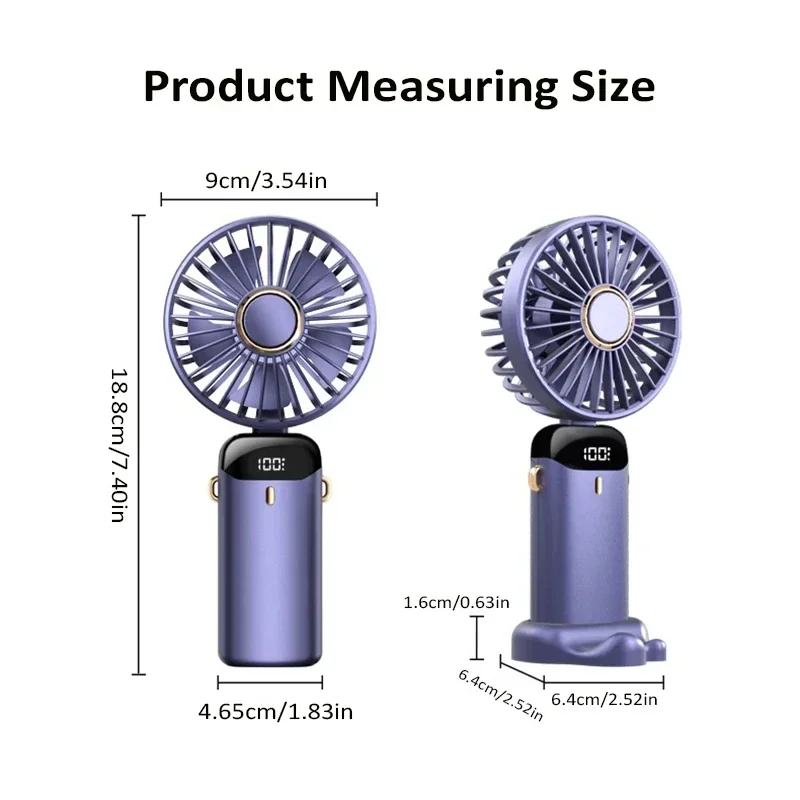 Mini ventilateur de cou portable avec support de téléphone et écran d'affichage – Image 6