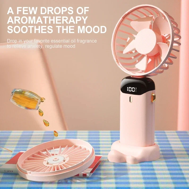 Mini ventilateur de cou portable avec support de téléphone et écran d'affichage – Image 5