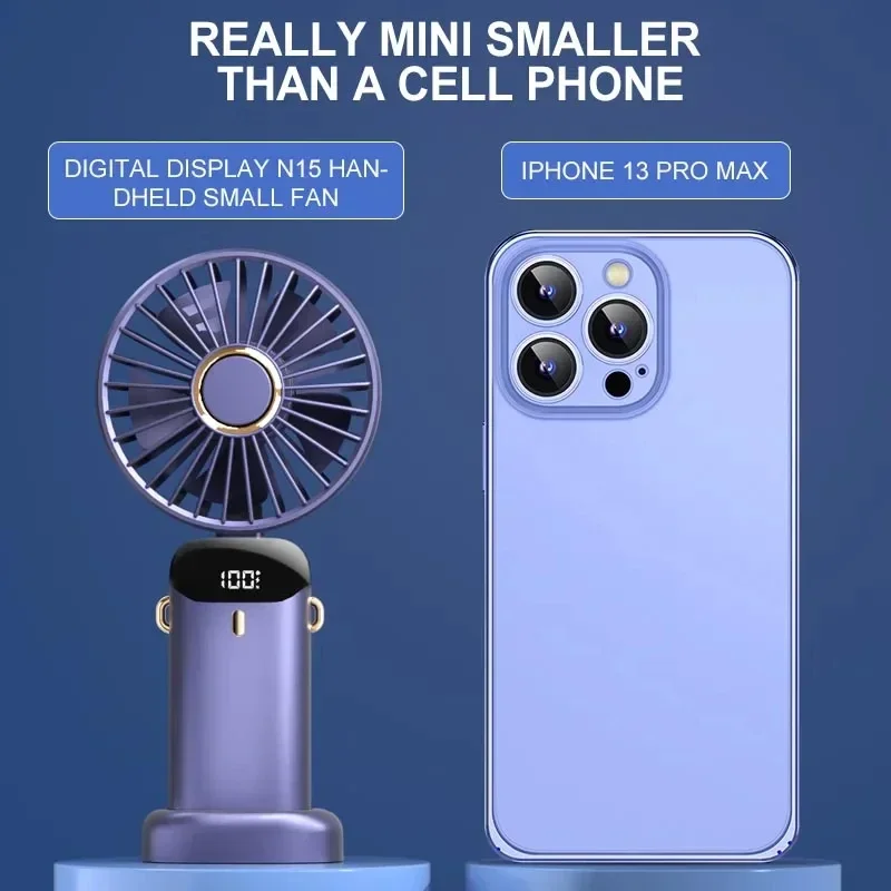 Mini ventilateur de cou portable avec support de téléphone et écran d'affichage – Image 2