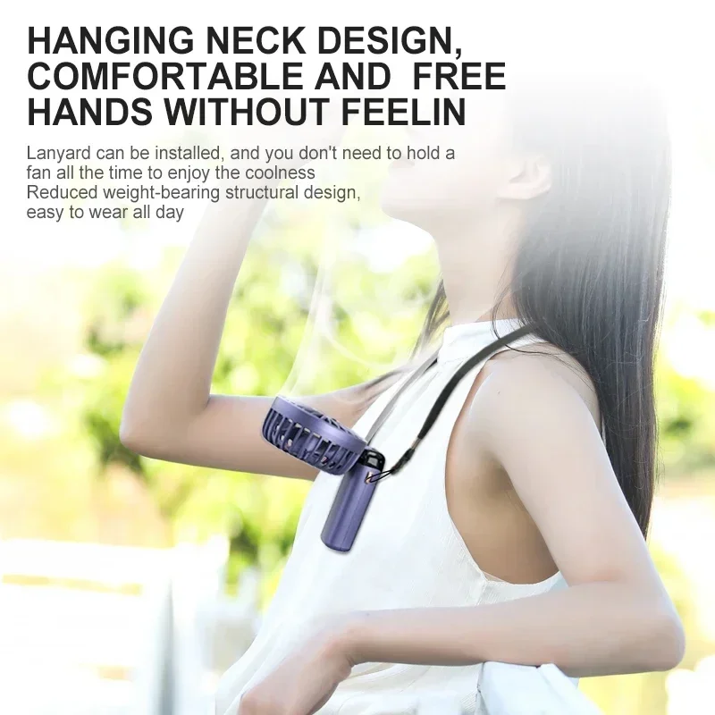 Mini ventilateur de cou portable avec support de téléphone et écran d'affichage – Image 4
