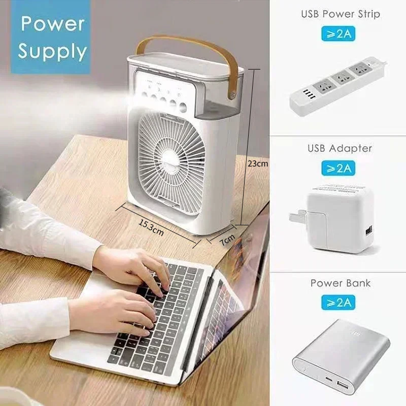 3 en 1 nouveau ventilateur climatiseur, petit refroidisseur d'air LED veilleuse Portable humidificateur – Image 3