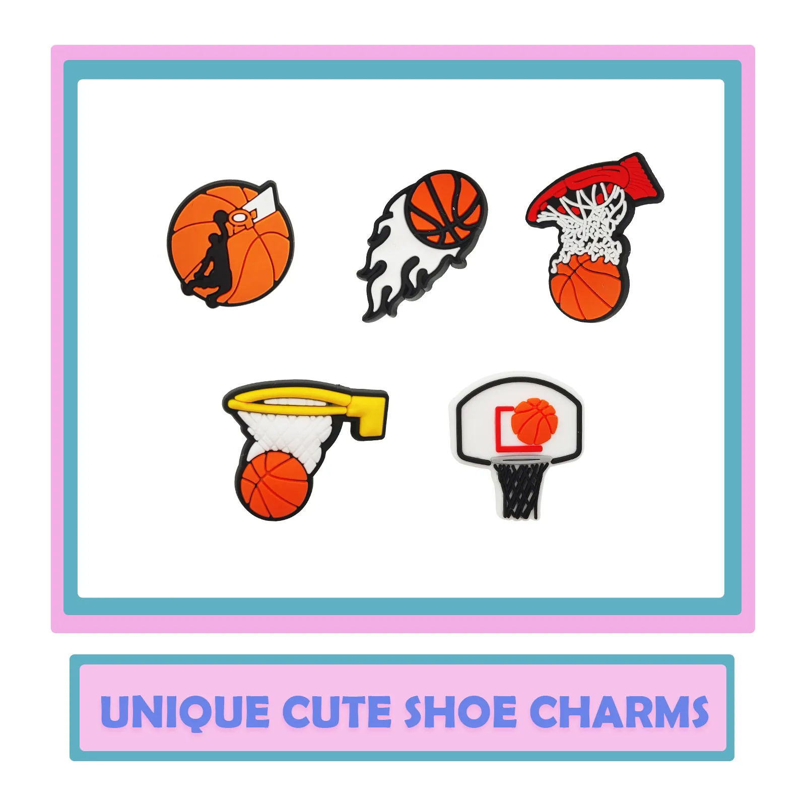 Décorations sur le thème du basket-ball, 24 pièces, breloques de chaussures pour sandales à diapositives à bulles Crocs, accessoires de chaussures en PVC pour cadeau d'anniversaire – Image 2
