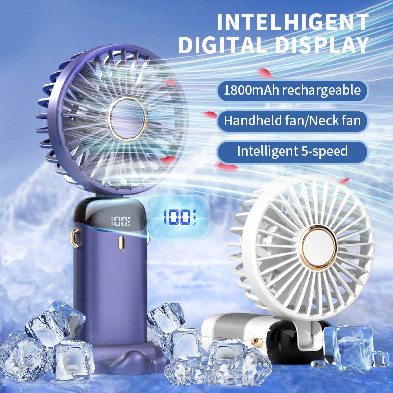 Mini ventilateur de cou portable avec support de téléphone et écran d'affichage