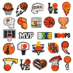 Décorations sur le thème du basket-ball, 24 pièces, breloques de chaussures pour sandales à diapositives à bulles Crocs, accessoires de chaussures en PVC pour cadeau d'anniversaire