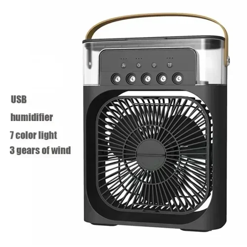 3 en 1 nouveau ventilateur climatiseur, petit refroidisseur d'air LED veilleuse Portable humidificateur - noir